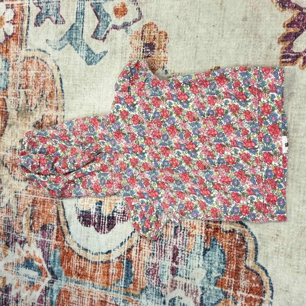 Ralph Lauren Girls 24M Floral Short Sleeve Zip Up‎ Hoodie French Terry Red Blue